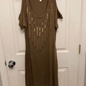 NWOT Olive/Tan Cold Shoulder Beaded Dress Size XL